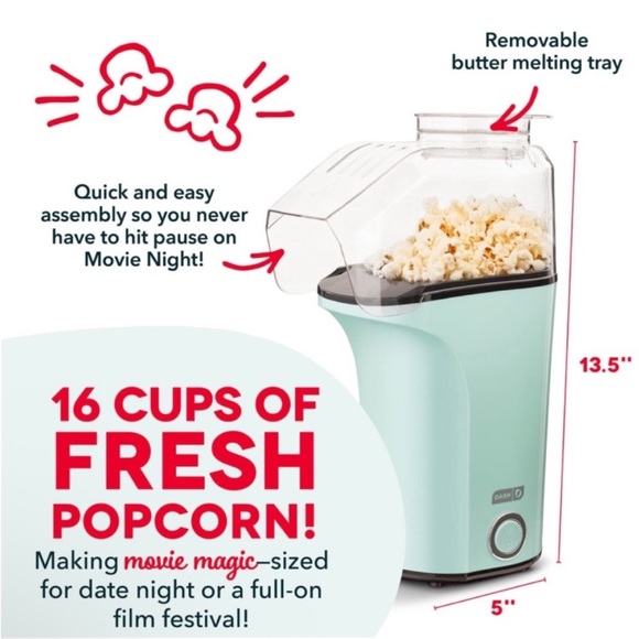 New! DASH Fresh Pop Hot Air Popcorn Maker Makes 16 Cups - Picture 7 of 16